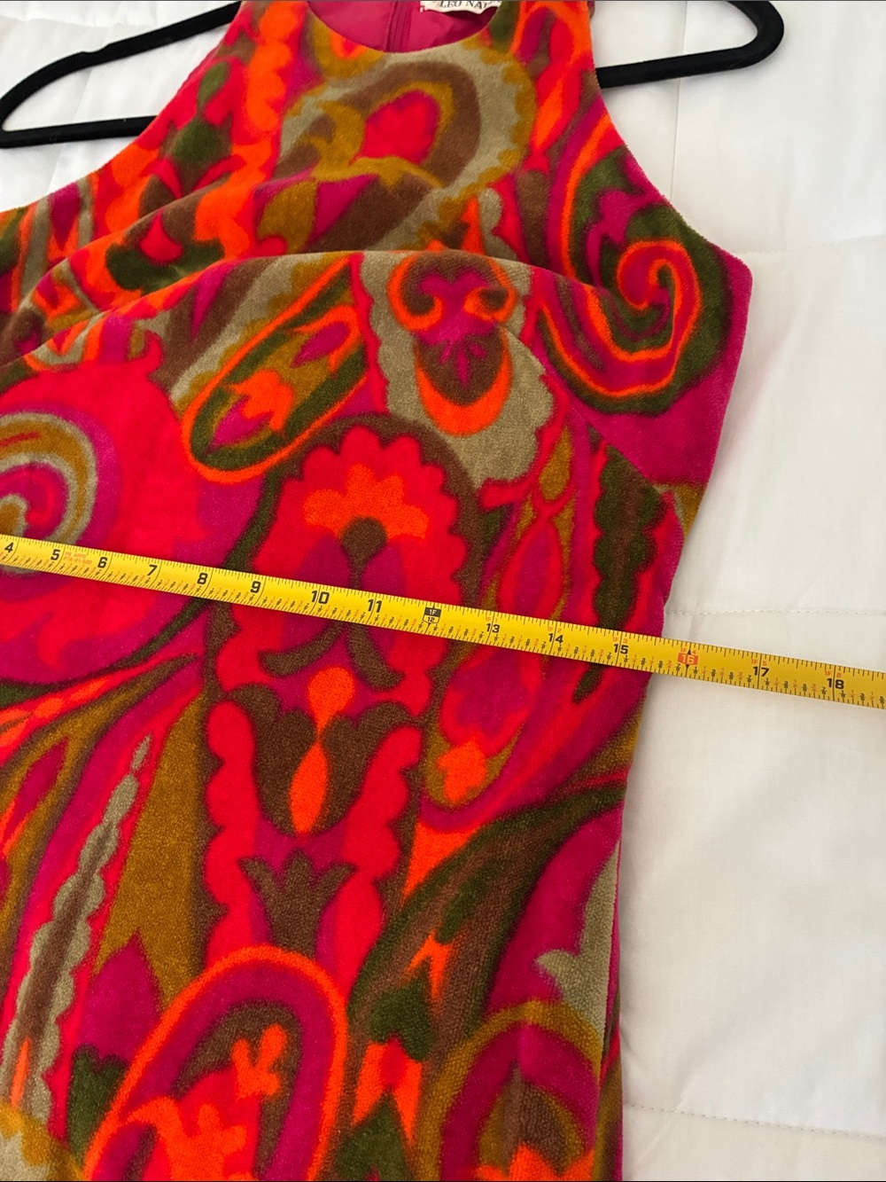 Vintage 1970s Hot Pink Paisley Maxi Dress with Olive & Red Accents - Picture 8 of 10